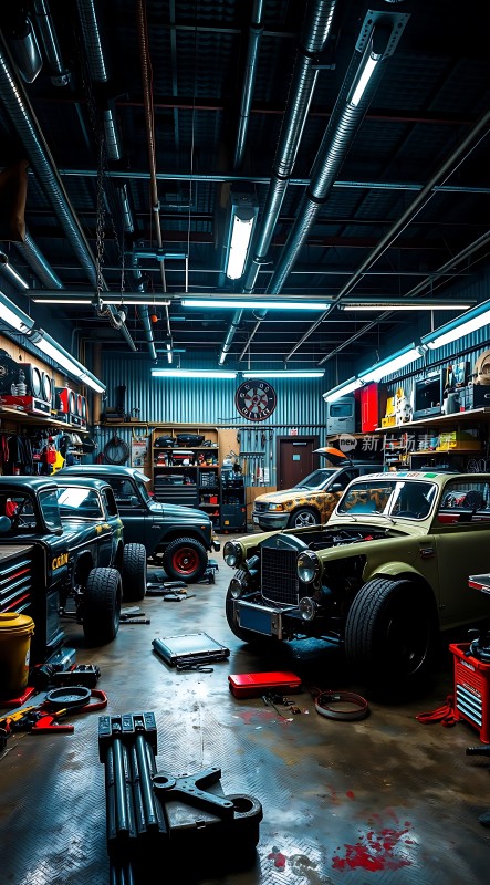 复古车库里的经典汽车大集合