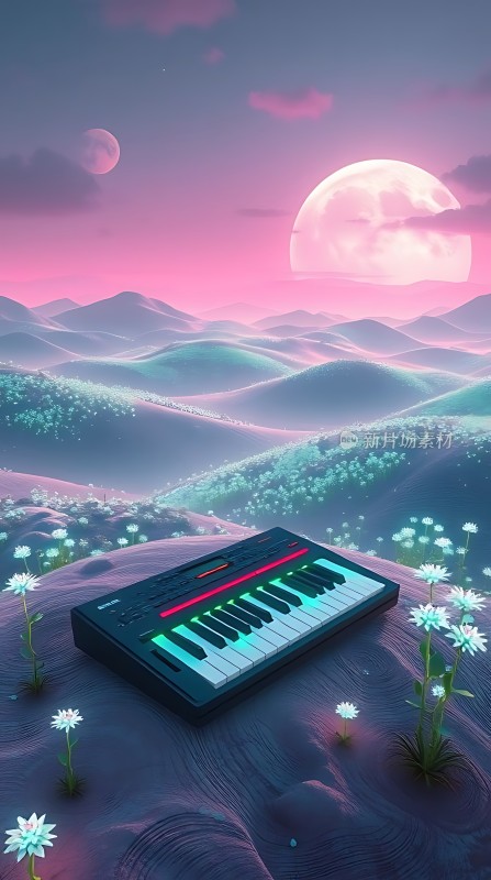 钢琴与梦幻夜空