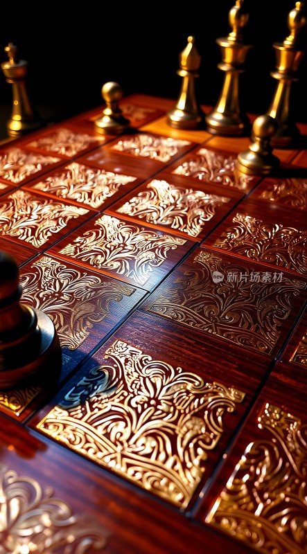 金雕木纹棋局对弈