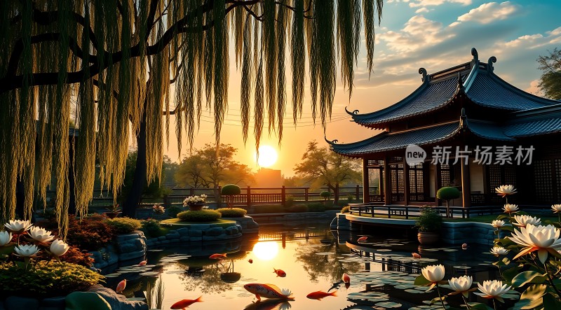 夕阳下的古亭美景