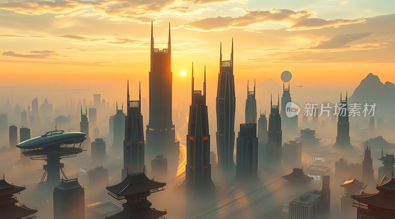 未来城市日出景象