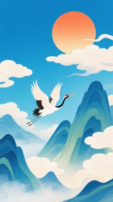 飞鹤伴山日插画 飞鹤伴山日插画