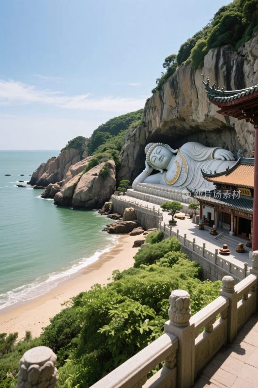 海边佛像石窟景观