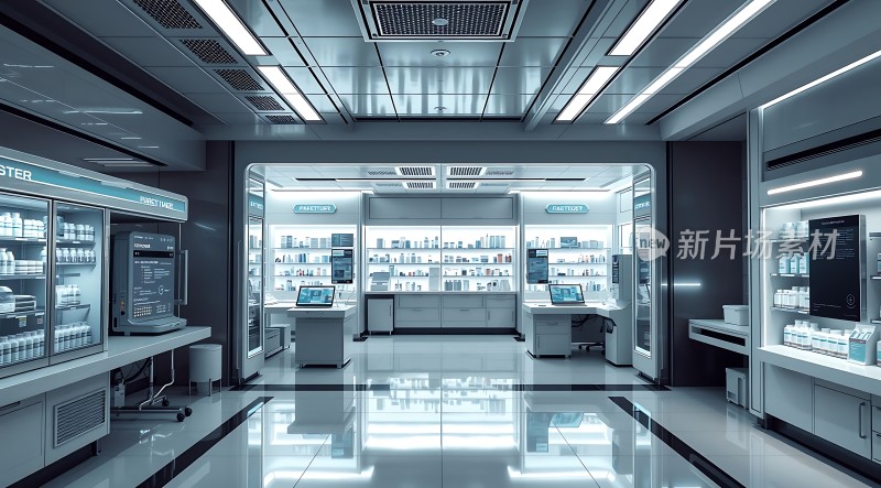 现代药房整洁明亮药品陈列整齐环境舒适宜人