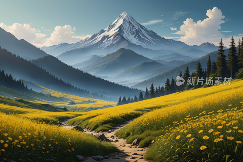 有通往山谷的小路山景高清插图