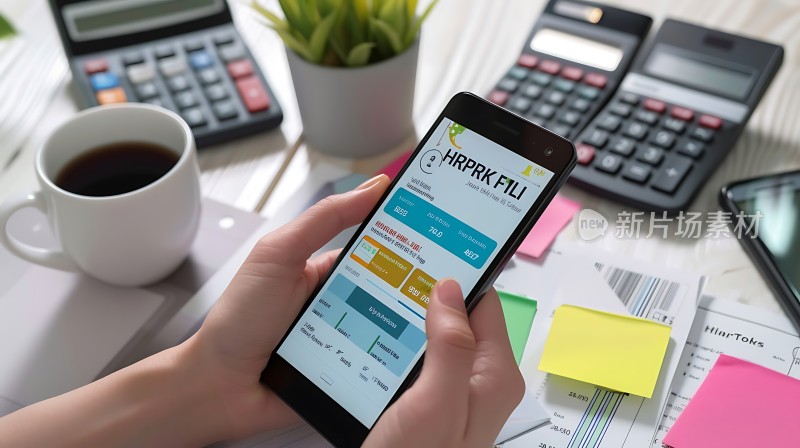 工作桌面上的手机应用界面展示