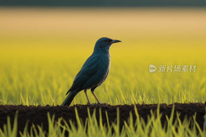 一块泥土上站着一只蓝色的小鸟高清背景图片