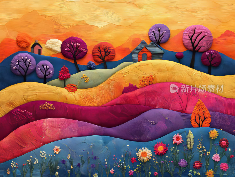 田园风光绣线画