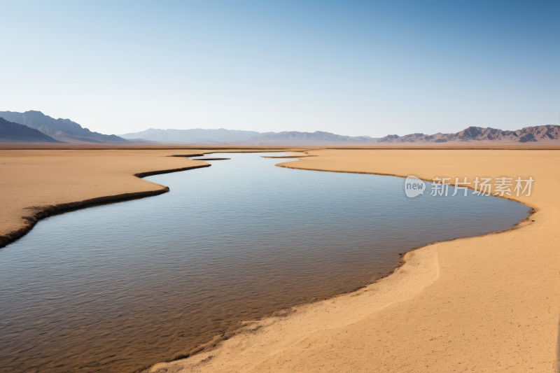 在沙漠中中间一条水流高清风景图片