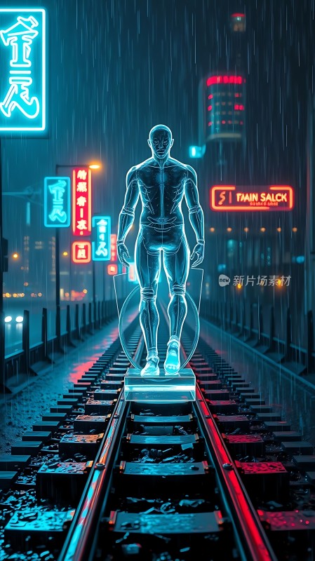 霓虹雨夜下的透明人影