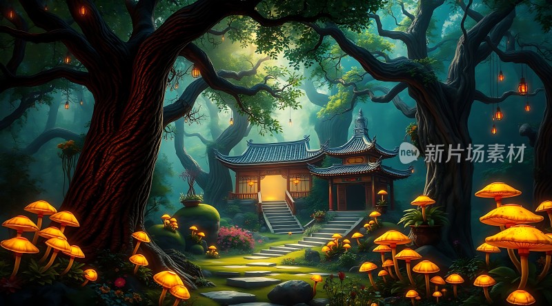 神秘森林中的古老寺庙