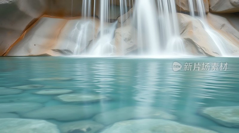 碧波轻抚石床间瀑布飞流落翠潭