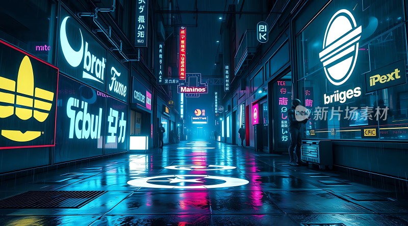 霓虹灯下的未来都市街道