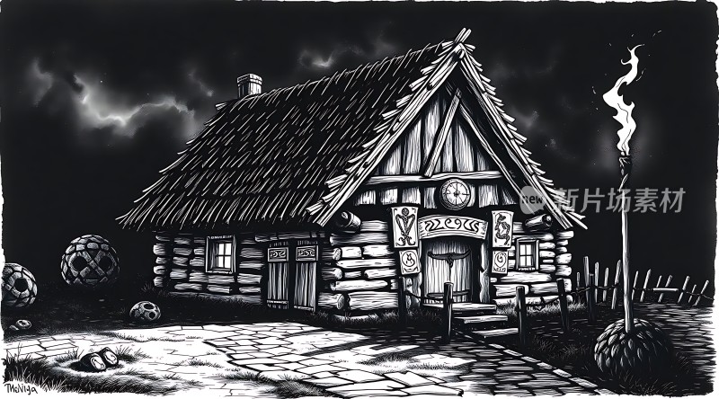 神秘小屋夜晚的温馨家园