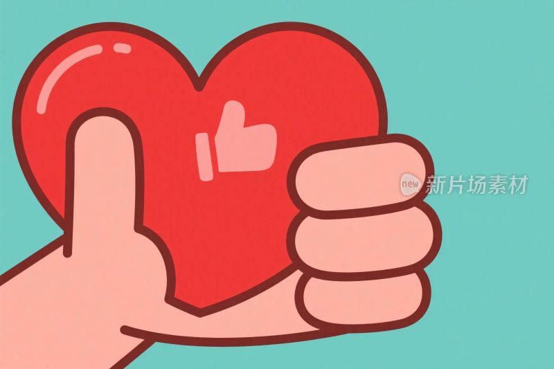 卡通爱心点赞插画