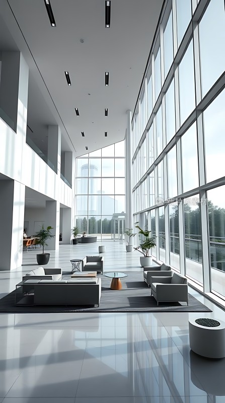 现代大厅宽敞明亮简约设计舒适座椅自然光线充足