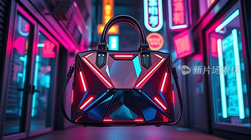 霓虹灯下的时尚手提包
