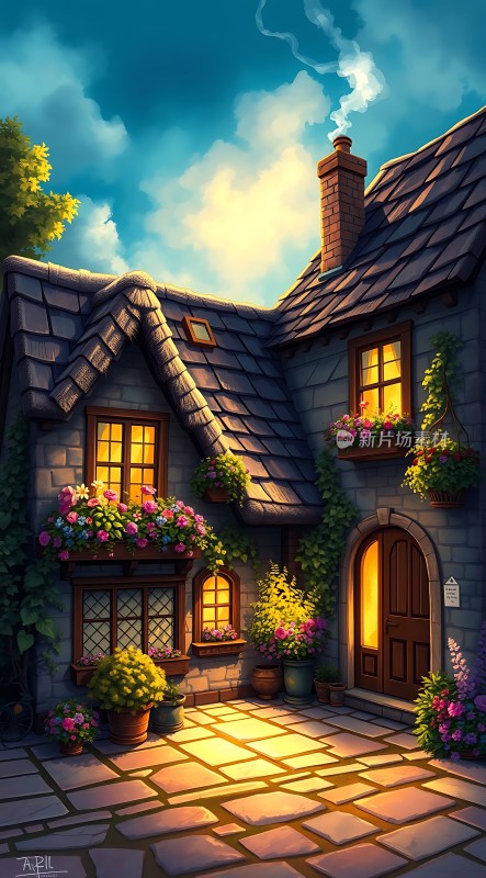 温馨小屋夜幕下的宁静家园