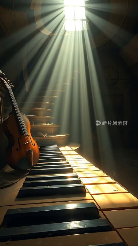 阳光下的琴键与提琴