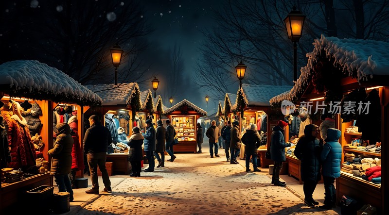 冬日集市夜市繁华