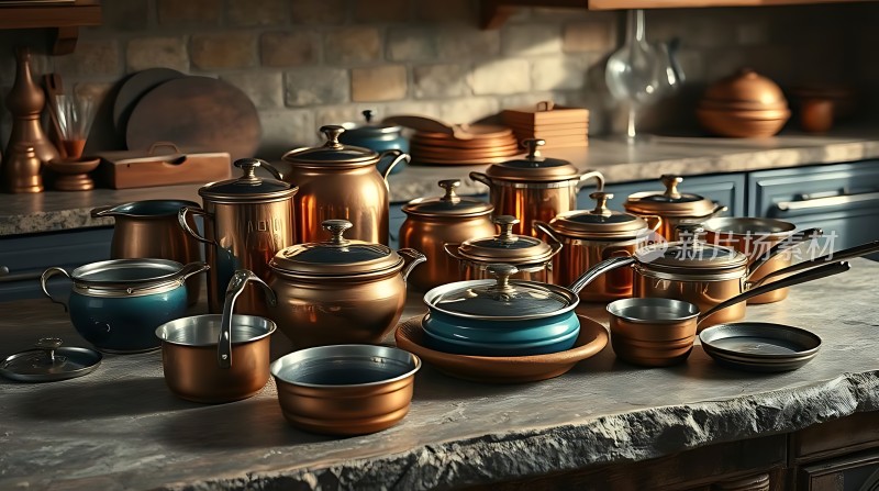 铜制厨具展示展现厨房魅力