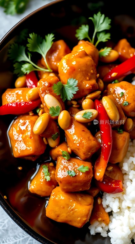 香辣豆腐配香菜和花生