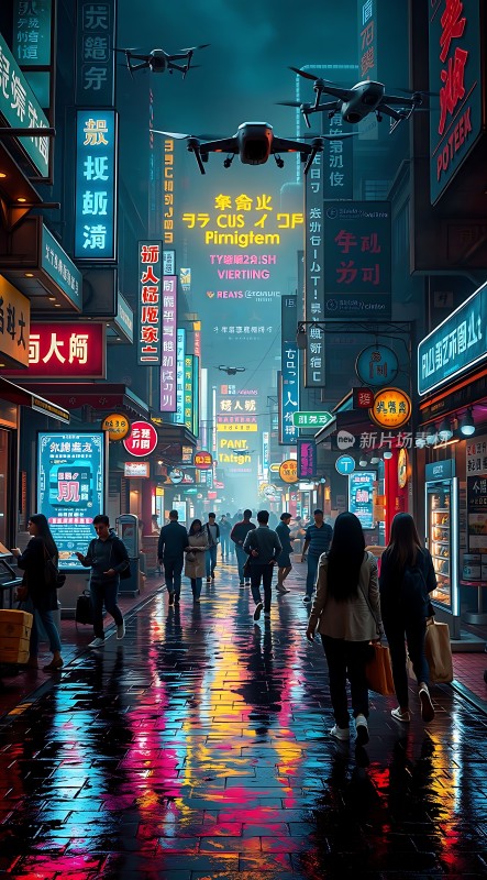 霓虹灯下的未来都市夜生活