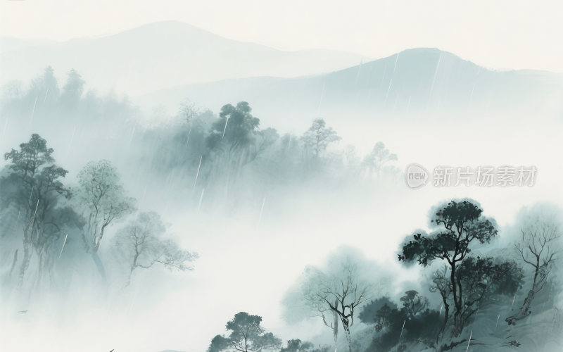 谷雨中国风山水插画