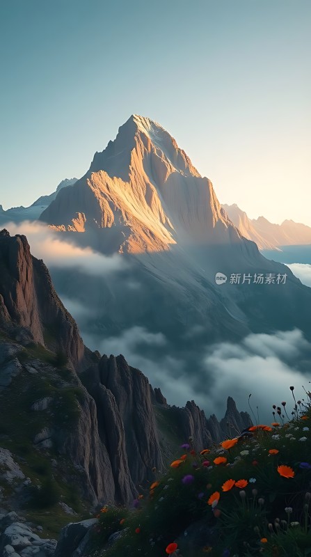 日出时分的巍峨山峰与云海