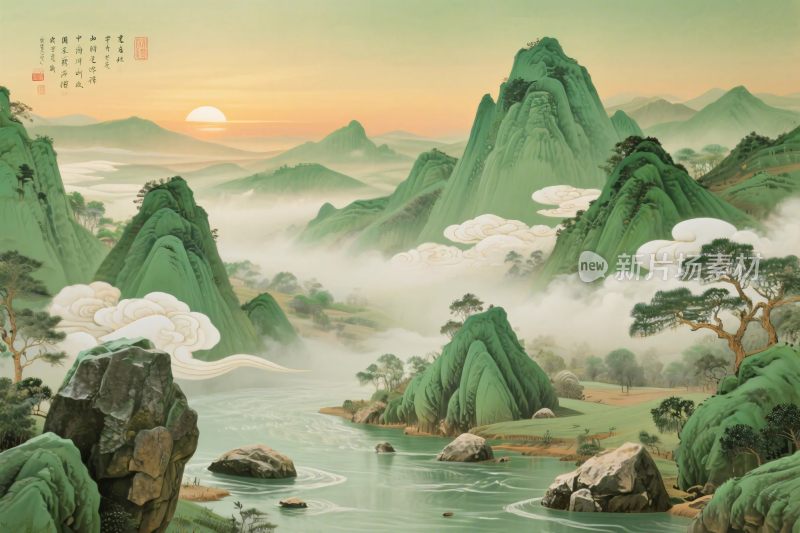 古典山水国风插画