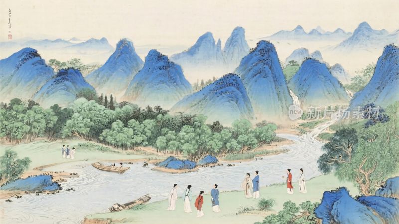 传统山水人物画卷