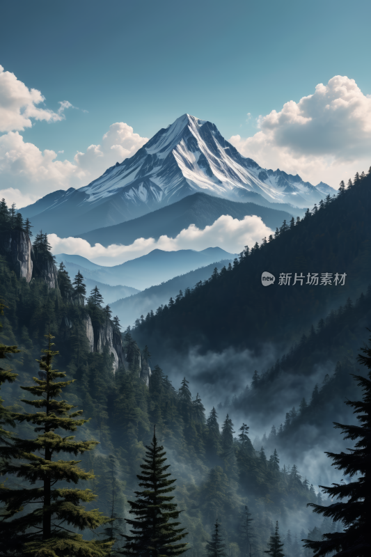 一座山还有几棵树高清风景插图片