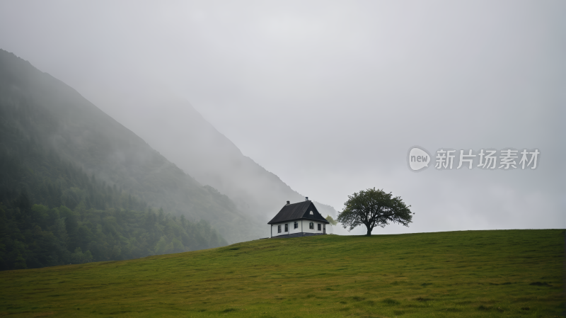 一座绿草如茵的山丘高清风景图片