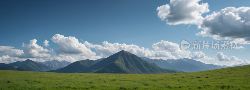 一片绿色的田野高山清风景横幅图片