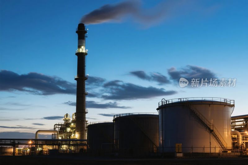 黄昏下的工业设施景象