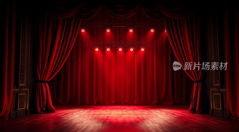 红色舞台灯光下的华丽表演现场