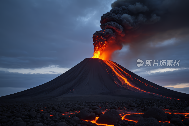 火山上有熔岩熔岩从顶部倾泻而下风景图片