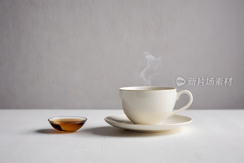 桌子上有一杯茶和一个碟子高清图片