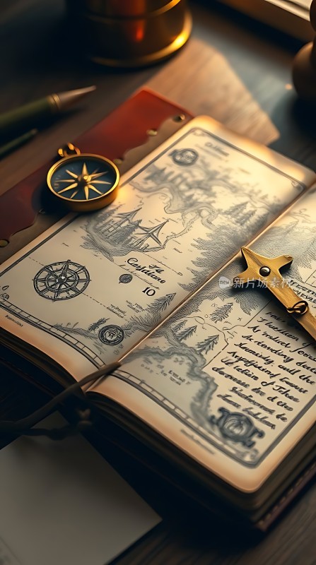 探险指南古老地图与罗盘
