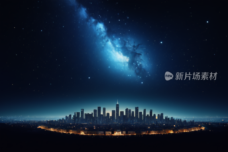 星空夜空城市和银河系高清背景纹理图片