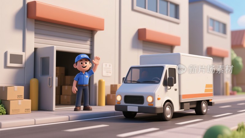 卡通快递员摩托车火车包裹物流配送上门