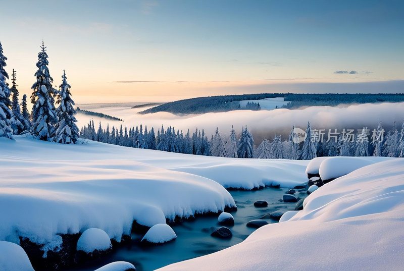 冬天冰雪天空自然风景