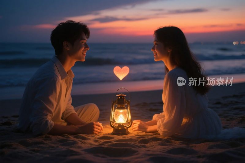 海边情侣浪漫夜晚场景