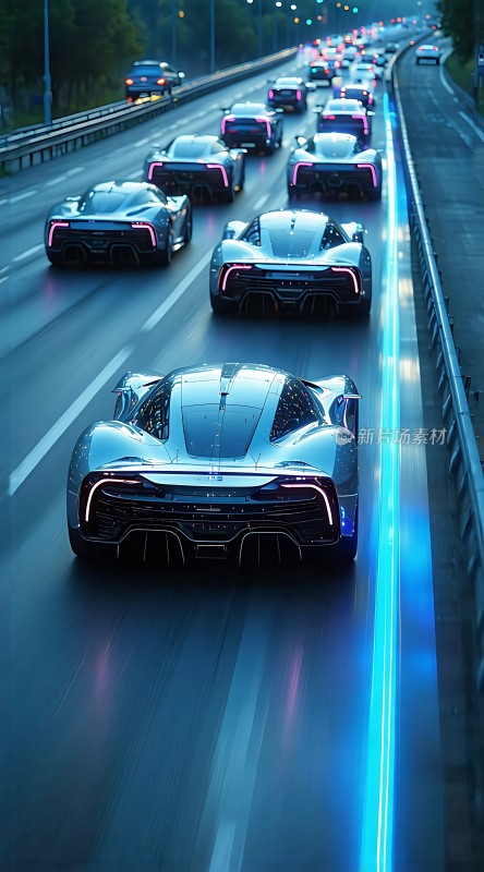 未来科技感跑车高速行驶