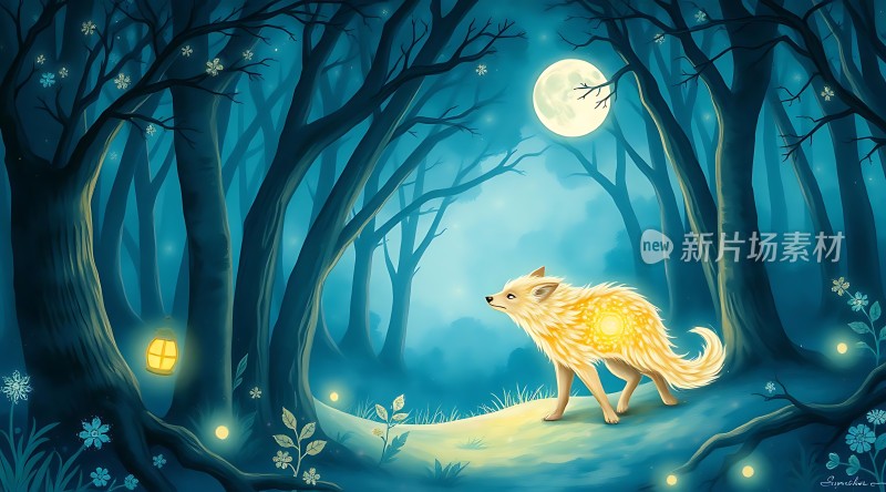 月下森林中的神秘狐狸