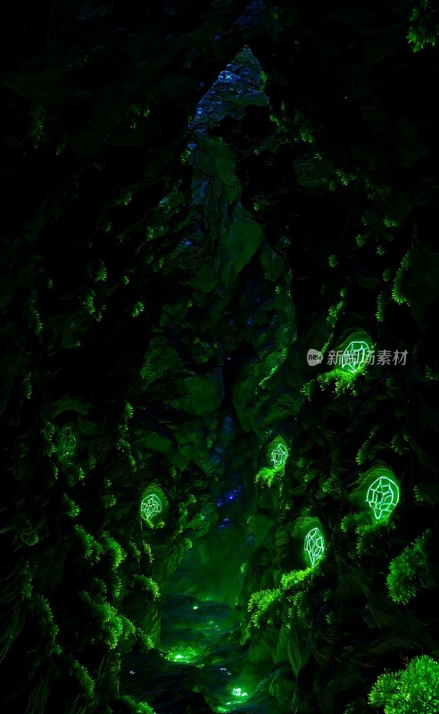 绿色光芒照亮神秘洞穴