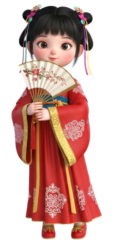 穿着汉服的3D国风女童元素