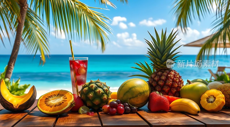 热带水果盛宴夏日海滩风情