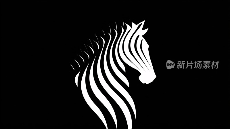黑白斑马头部简约插画