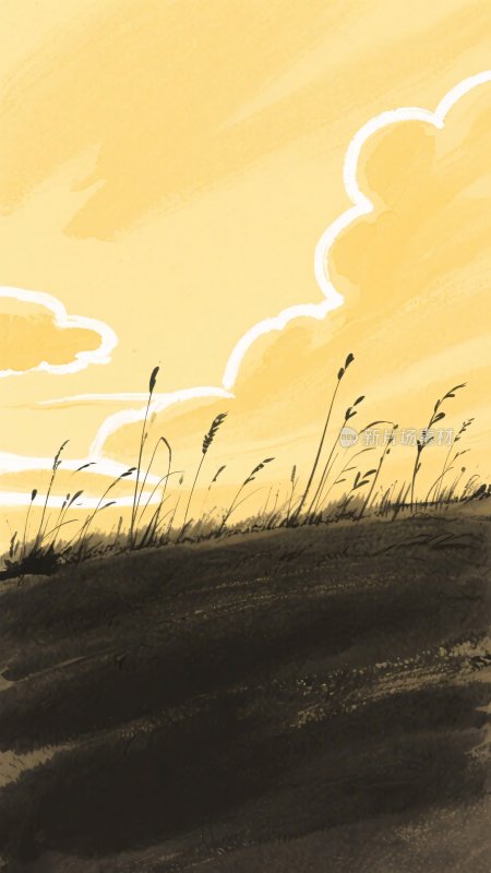 夕阳下的草地插画